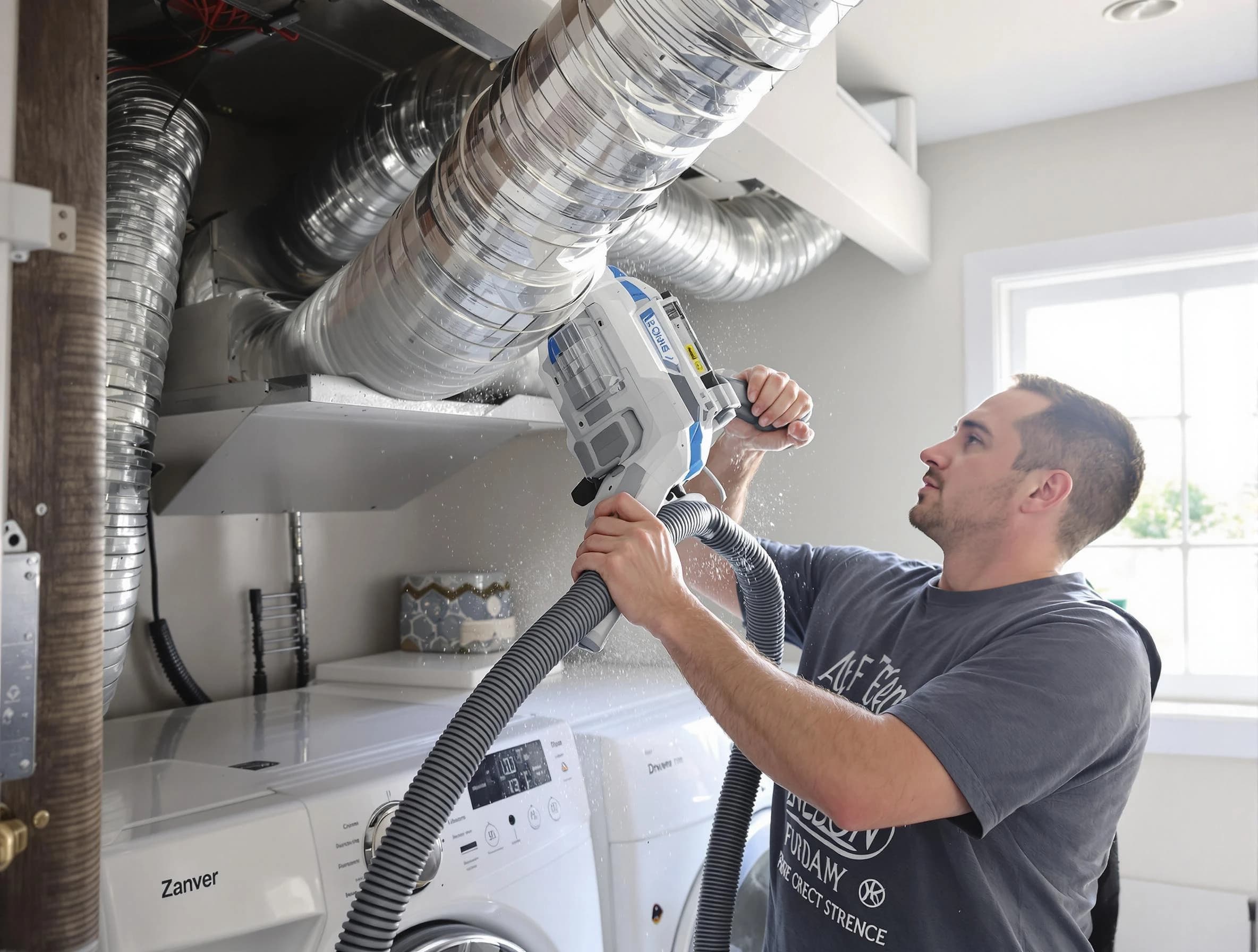 Tyrone Dryer Vent Cleaning specialist cleaning deep within a dryer vent duct system in Tyrone