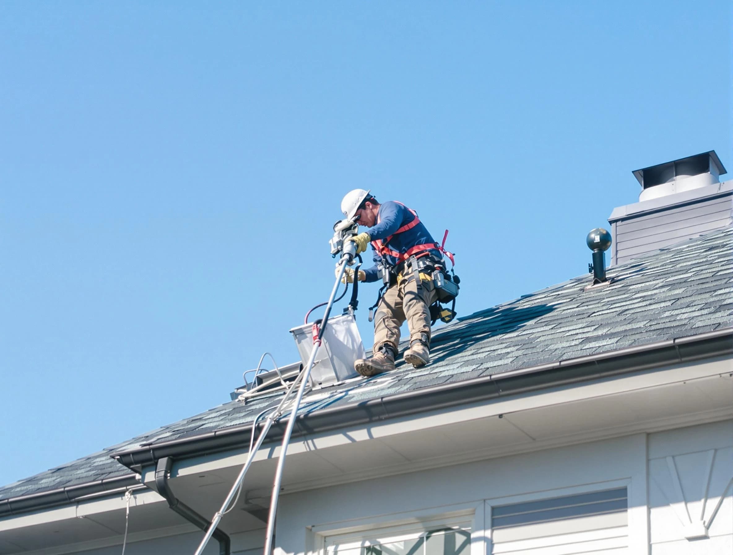 Tyrone Dryer Vent Cleaning certified technician cleaning a roof-mounted dryer vent system in Tyrone